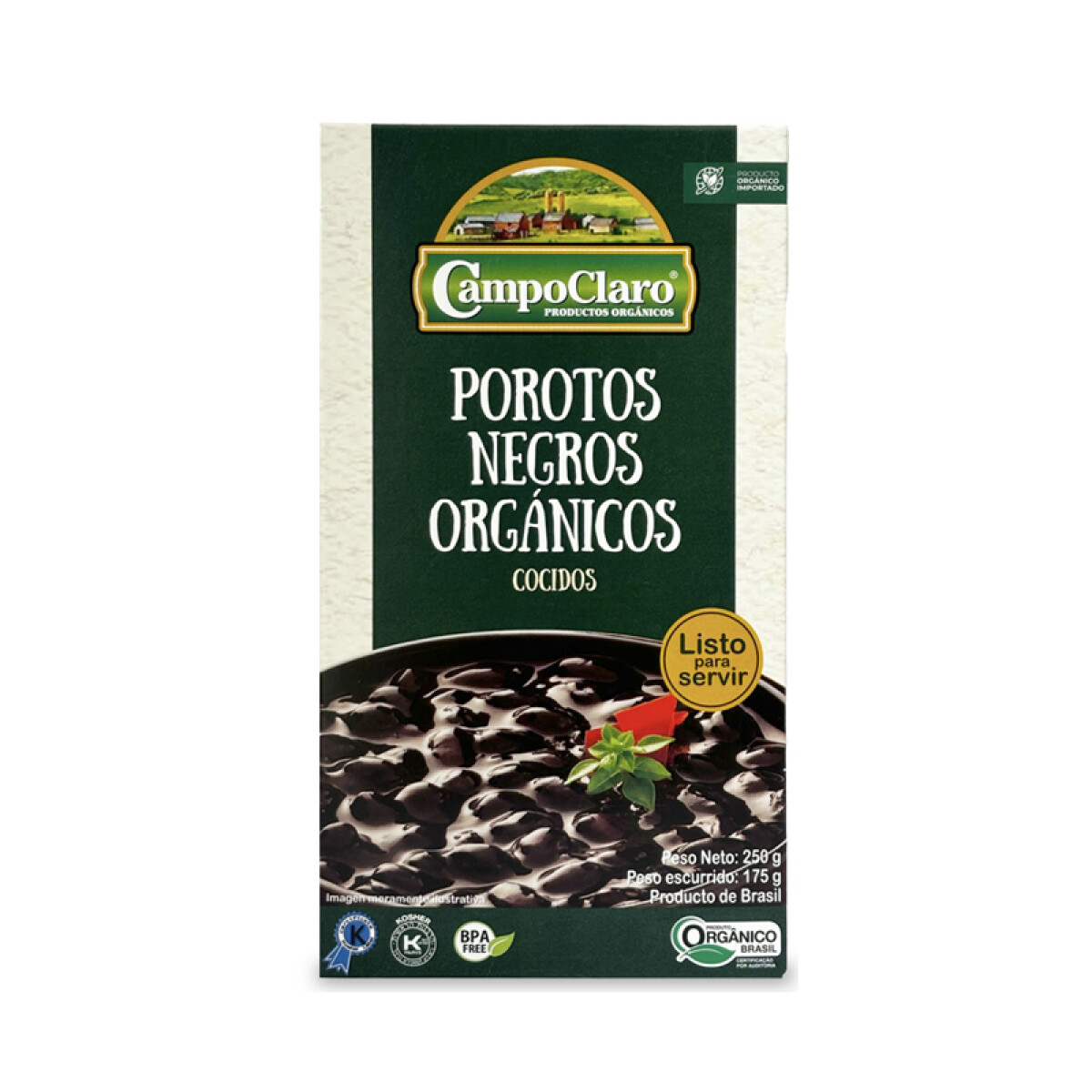Porotos negros cocidos organicos 250g Campo Claro 