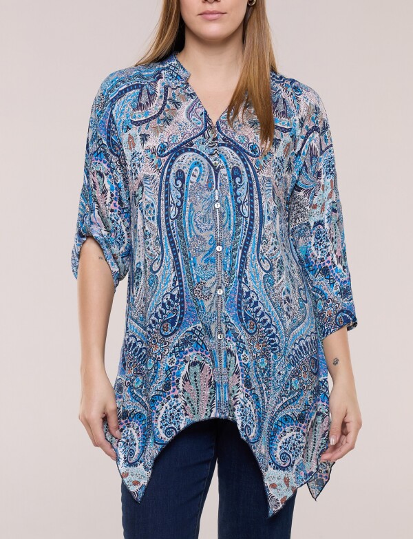 Blusa Holgada Manga 3/4 Roll-up AZUL/MULTI