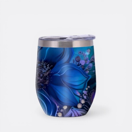 Mate Diseño Floral Colorido Aluminio Azul