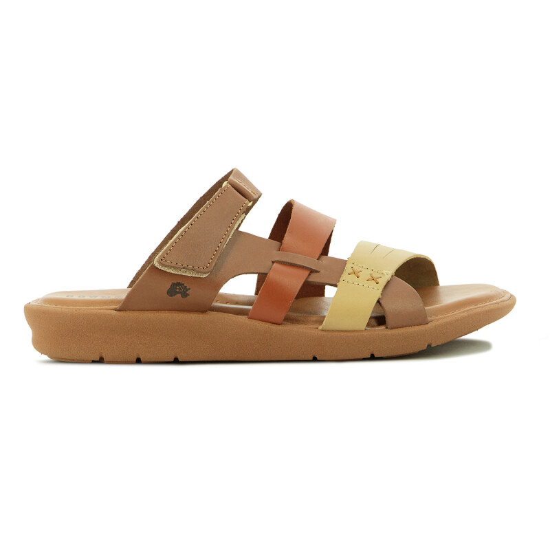 Country Sandalia Para Dama, Capellada Cuero , Suela Baja C/velcro S/ Talon Vainilla-damasco
