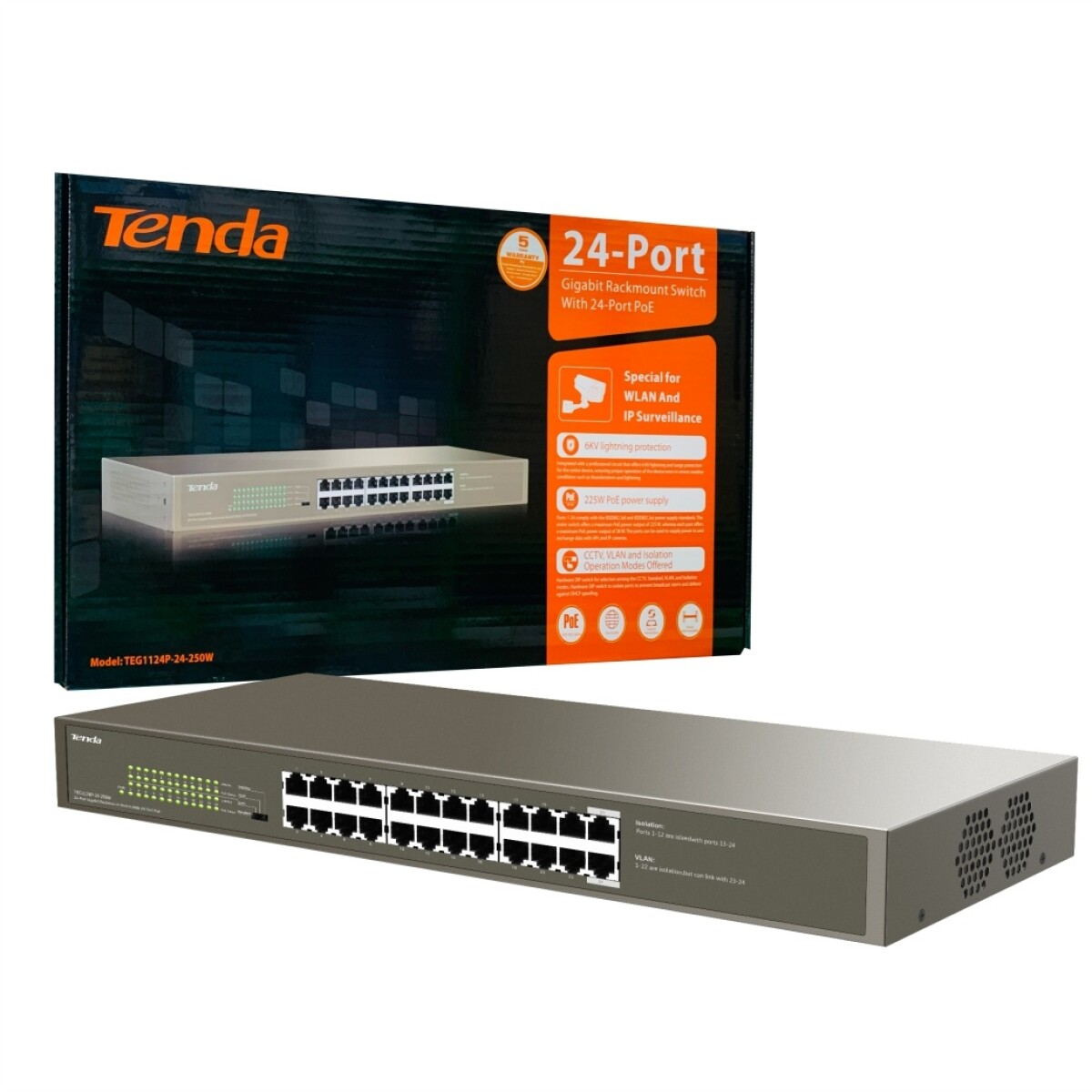 Switch Tenda 24 Puertos Gigabit Poe 250W 