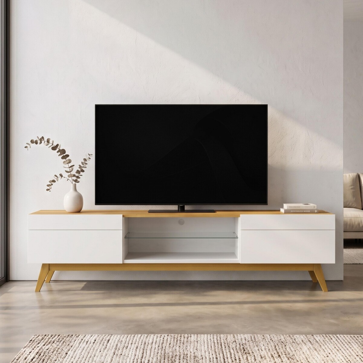 Rack para TV Classic 1.8 linea Manhattan - Natural/Blanco 