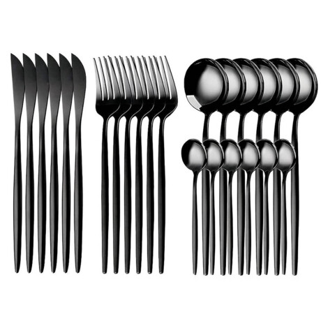 Juego Set De Cubiertos 24p Acero Inoxidable Cocina Negro