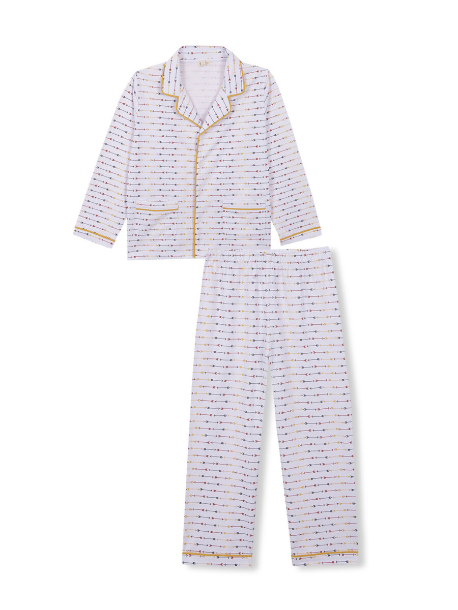 Pijama Estampado Con Vivo A Contraste Blanco Optico