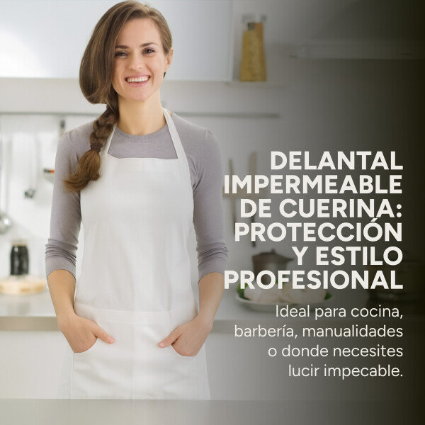 Pack X5 Delantal Cocinero Chef Tela Impermeable Cuero Color Blanco