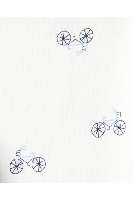 Set tres piezas de algodón, campera capitoneada, pantalón y body, diseño bicicletas Sin color