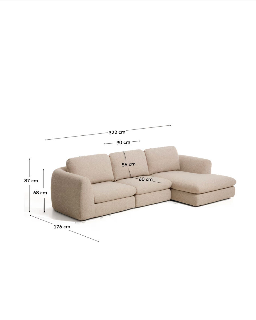 Sofá Vera 4 plazas con chaise longue derecho beige 322 cm Sofá Vera 4 plazas con chaise longue derecho beige 322 cm