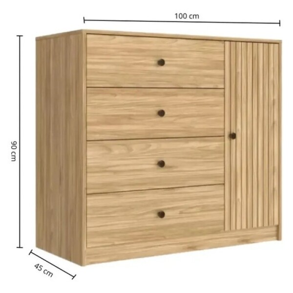 Cómoda Cajonera Guarrdaropa 4 Cajones 1 Puerta 100Cm Nórdica Marrón 1
