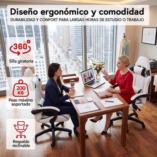 Silla Gamer Ergonomica Escritorio Reclinable Soporta 200kg Imback Blanco con Negro Silla Gamer Ergonomica Escritorio Reclinable Soporta 200kg Imback Blanco con Negro