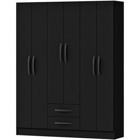 Ropero Armario 6 puertas 2 cajones con estantes y perchero interior natural 172X136X35 - Negro Ropero Armario 6 puertas 2 cajones con estantes y perchero interior natural 172X136X35 - Negro