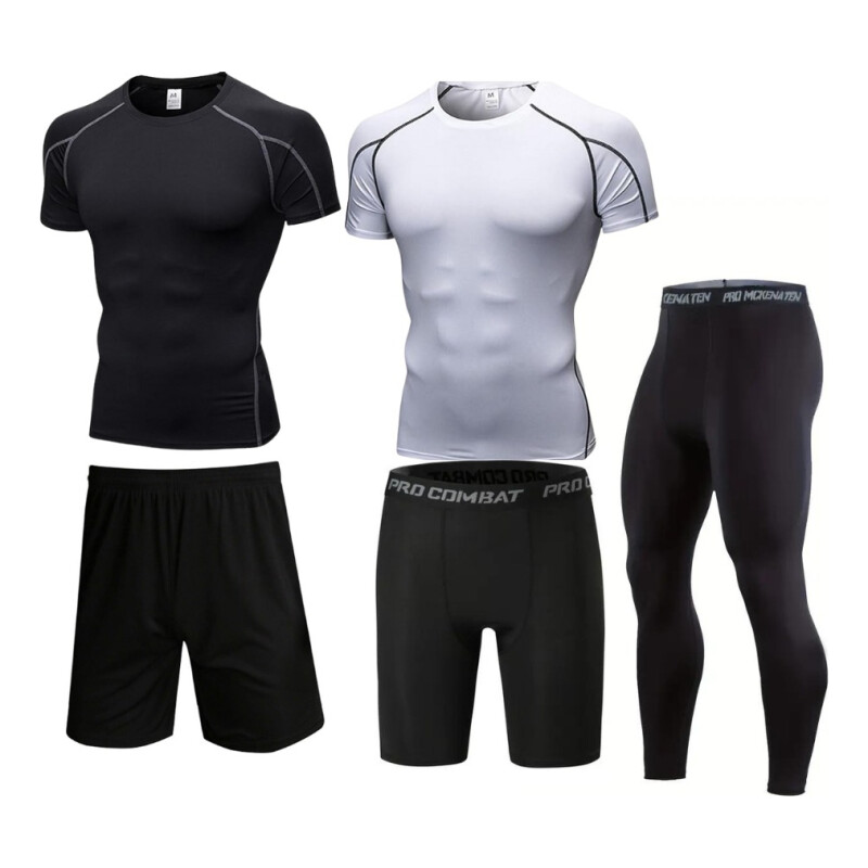Conjunto Deportivo Termico X5 Calza Short Remera Fitness Negro