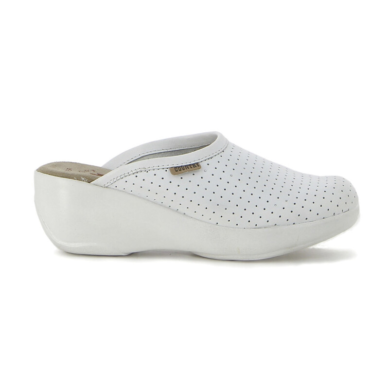 Zueco Country de Mujer Calado Cuero Blanco