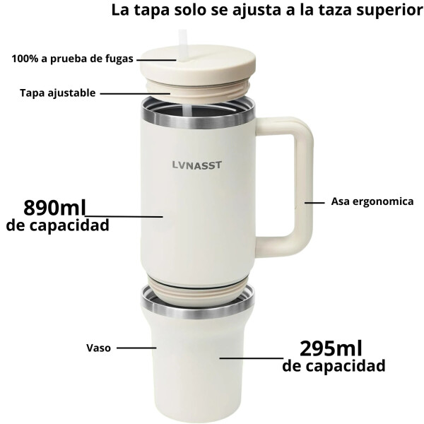 Vaso Térmico Acero inoxidable Doble 890ml + 295ml C/pajita Color Rosa