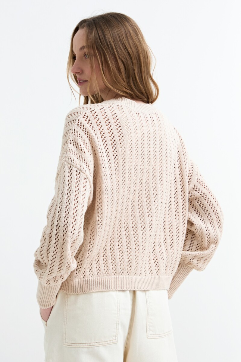 Cardigan escote V calado BEIGE