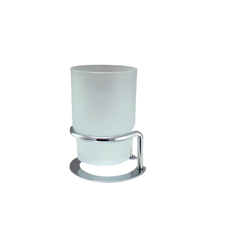 VASO VIDRIO CON SOPORTE METAL BRILLO CROMO DE BAÑO CROMO