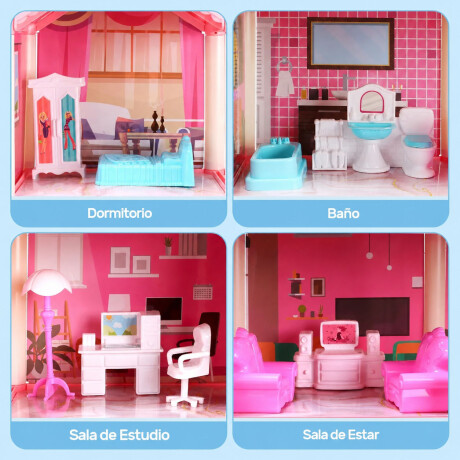 Casa De Muñecas 3 Pisos Varios Espacios Muebles Y Accesorios Rosa
