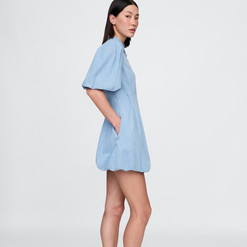 SS BUBBLE MINI SHIRTDRESS - LT HILSON LIGHT WASH