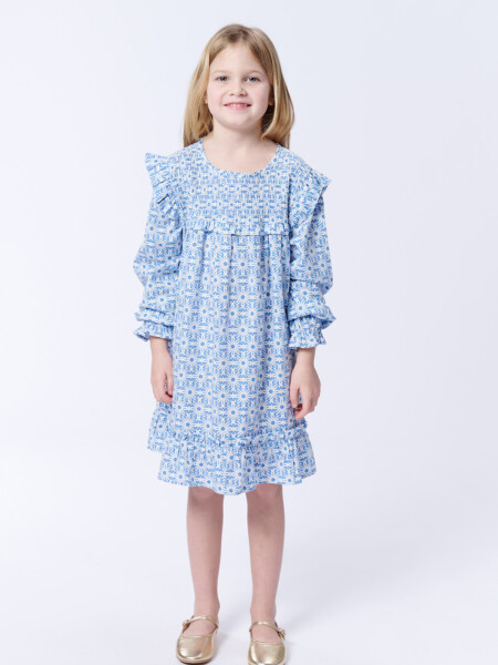 Vestido volados estampado Celeste