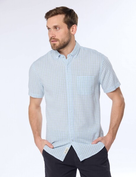CAMISA DE LINO A CUADROS Azul