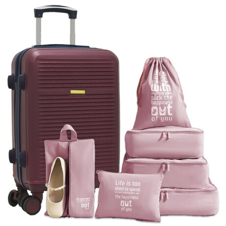Set de Valija G Rígida 4Ruedas + Set Organizadores X6P/viaje Bordó