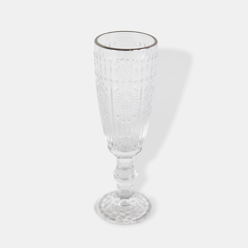 COPA VIDRIO LABRADO CHAMPAGNE 20X7CM BORDE PLATA Unica