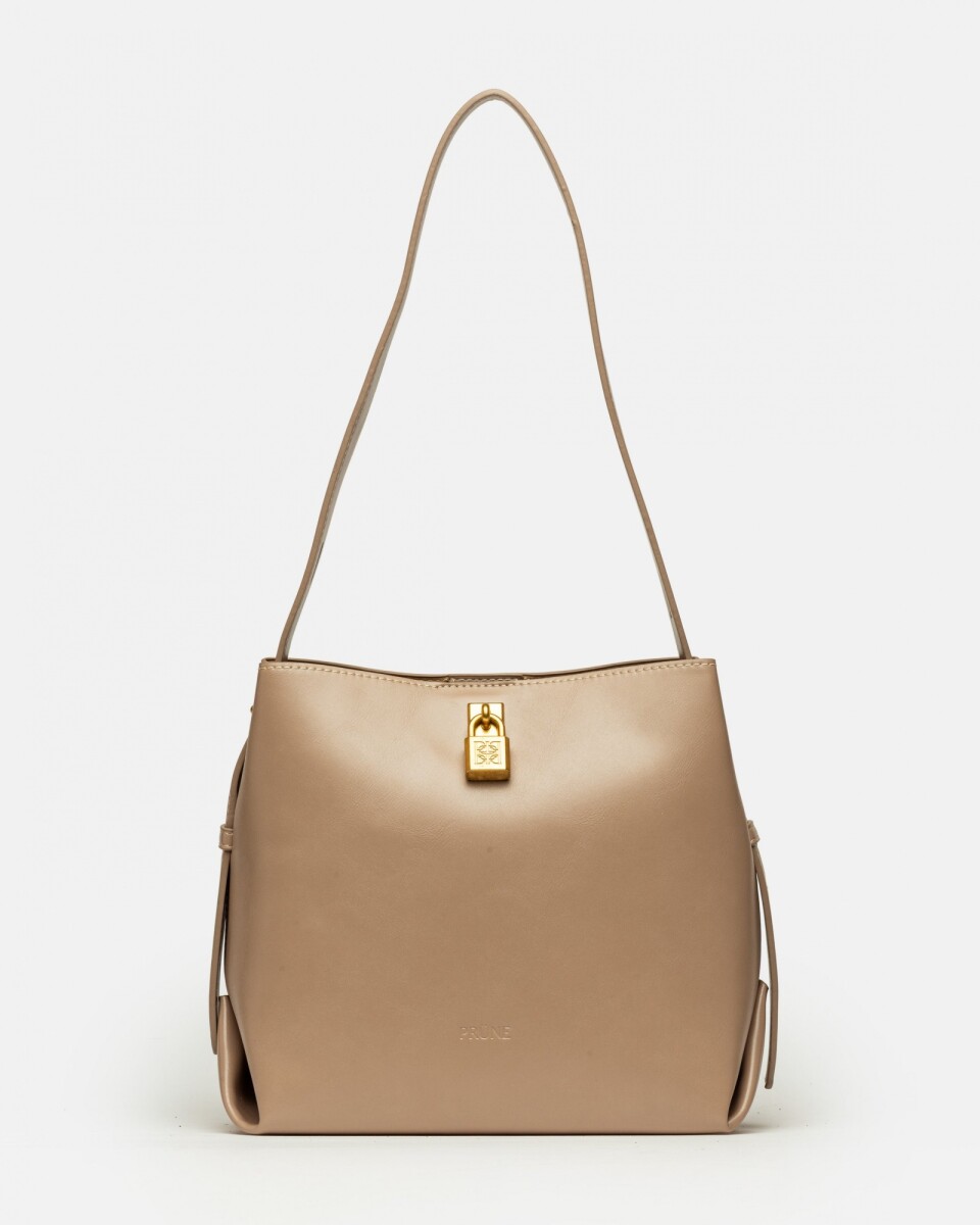 Cartera al hombro The Lock en efecto cuero liso - Taupe 