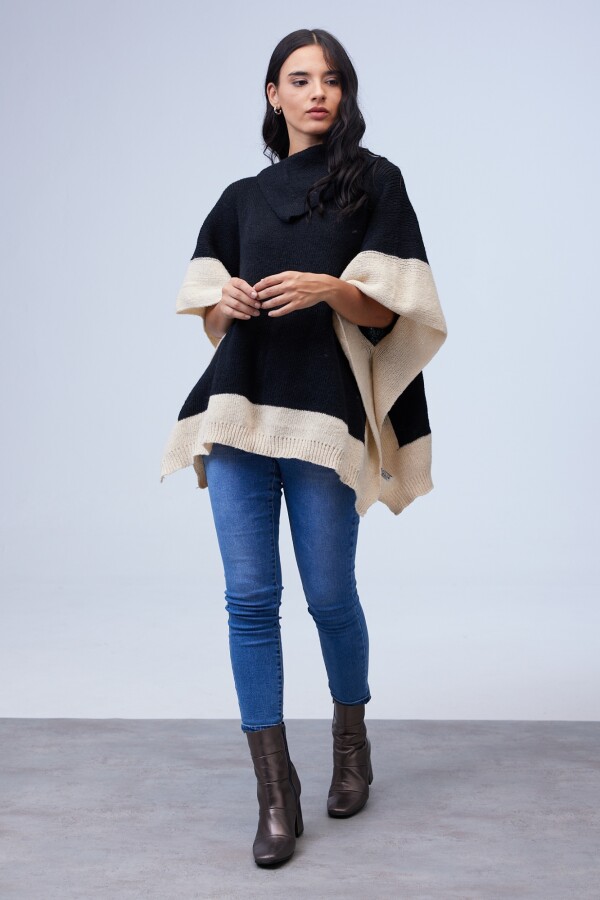Poncho Colorblock NEGRO/BEIGE