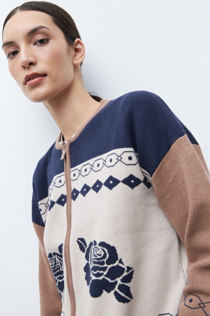 Chaqueta tejida jacquard azul marino