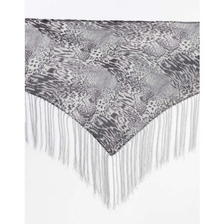 Raso Triangular Con Flecos Y Estampa Animal Gris Medio