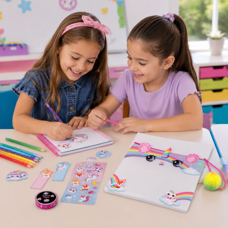 Set Papelería Arte c/Bolso y Libreta p/Colorear + Accesorios Arcoíris