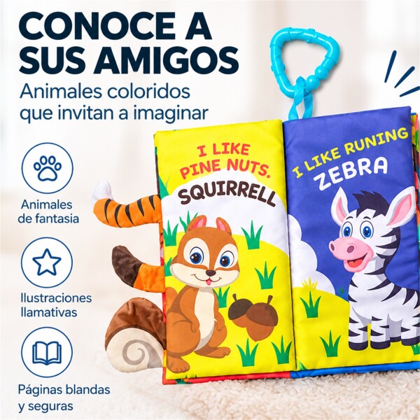 Libro Sensorial de Tela para Bebé con Colas y Texturas Azul 1