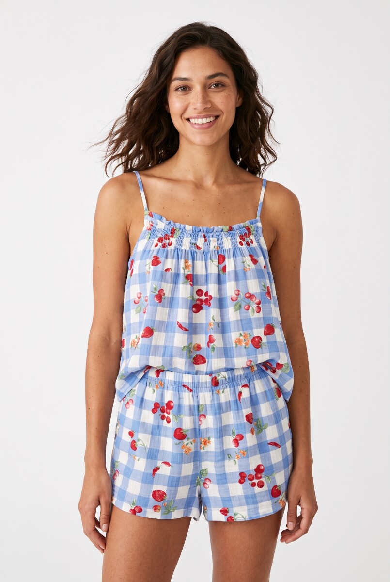 PIJAMA CONJUNTO TOP + SHORT - AZUL 