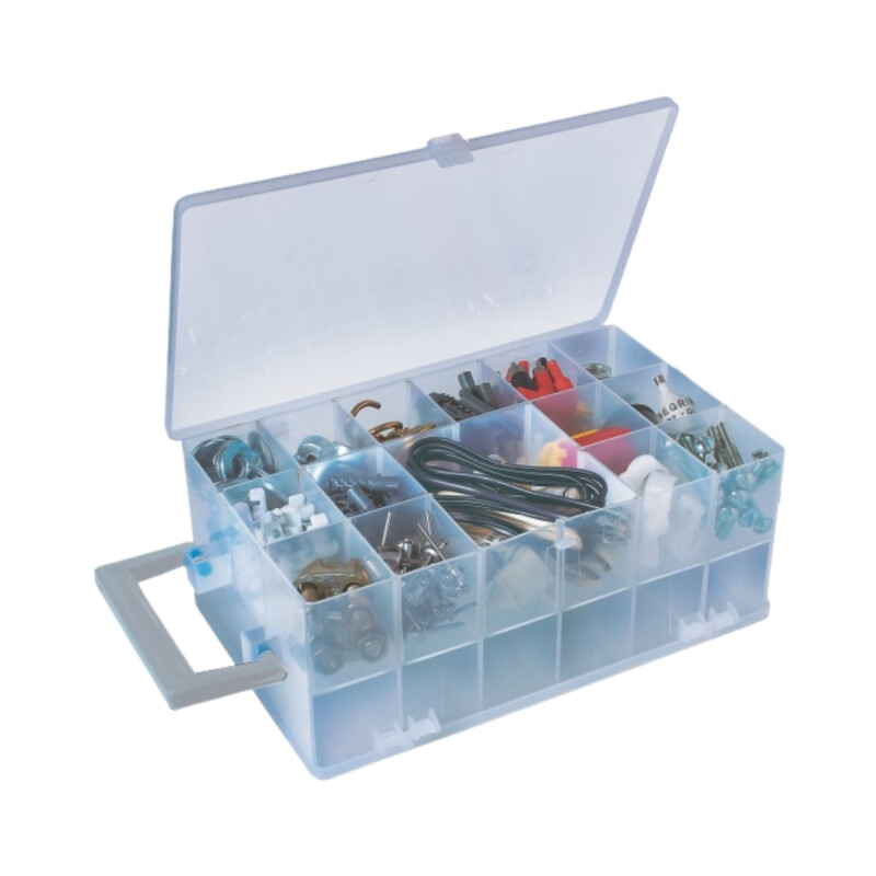 Caja organizadora con divisiones y asa TRANSPARENTE