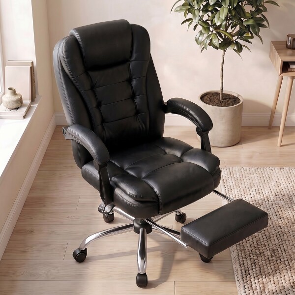 Silla Oficina Sillon Escritorio Ejecutiva Ergonomica Cuero con apoyapies IMBACK Color Negro Silla Oficina Sillon Escritorio Ejecutiva Ergonomica Cuero con apoyapies IMBACK Color Negro