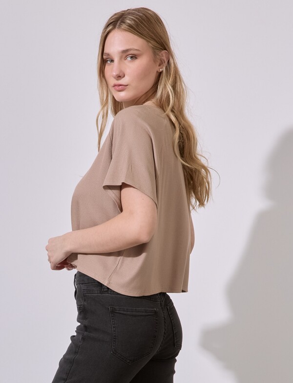 Remera Crop Rib KHAKI