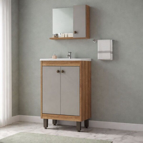 MUEBLE DE BAÑO 45 CM CON MESADA Y ESPEJO - MIEL/FUME MUEBLE DE BAÑO 45 CM CON MESADA Y ESPEJO - MIEL/FUME
