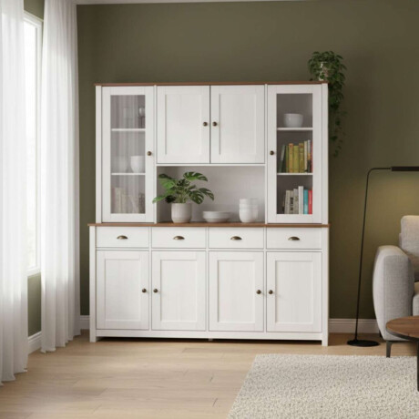 Cristalero 8 Puertas 4 Cajones Li­nea Colonial Blanco/Freijo