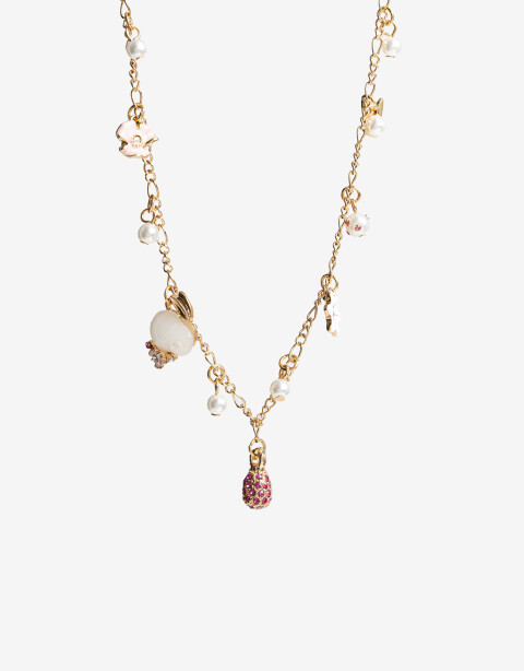 Collares Cortos Metal Collar Multidijes Conejitos Y Flores - Dorado