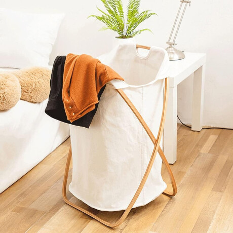 Cesto con asa y soporte de madera Beige