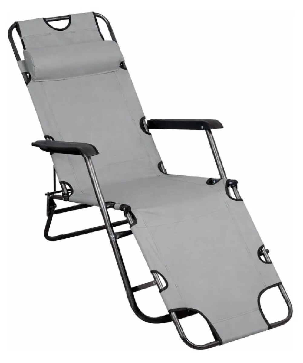 Silla Reposera Catre Plegable Anatómica Liviana Con Almohada - Gris Claro 