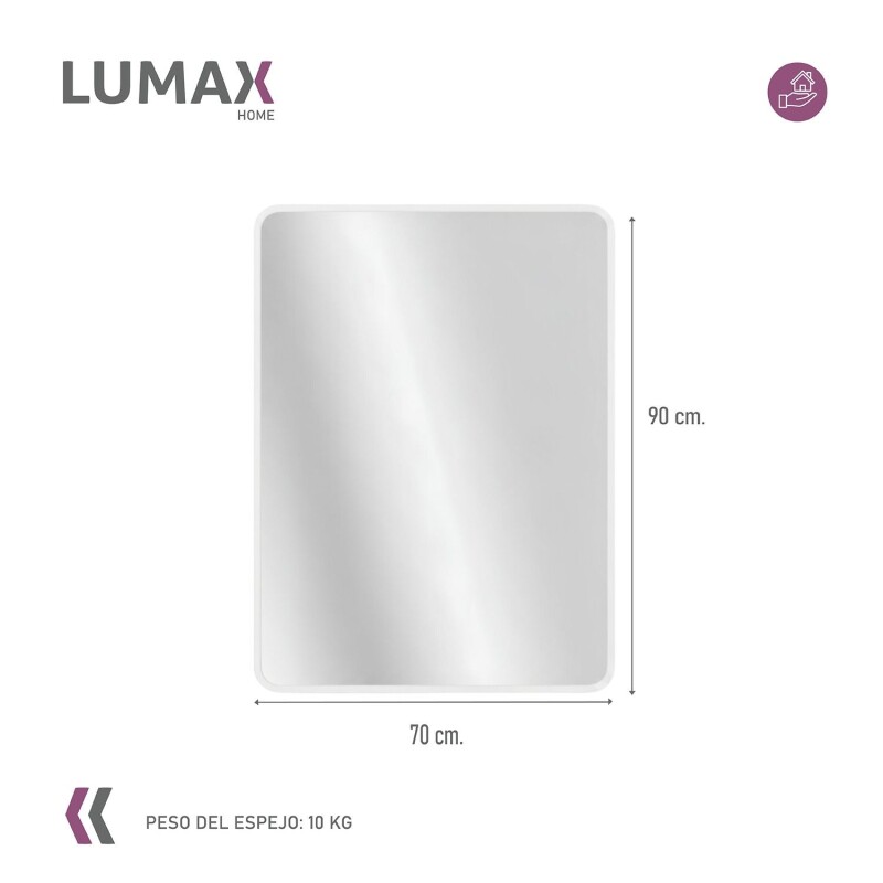 Espejo Vertical Lumax Suleban c/marco y luz 90x70cm Blanco