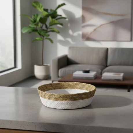 Cesto Canasto de Fibra Natural Paramount Decoración Ø35x10Cm Blanco