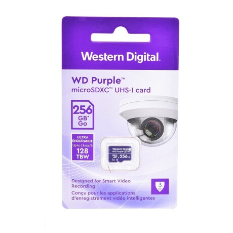 Tarjeta de Memoria microSDXC Western Digital 256GB Purple Clase 10 para Cámaras No aplica