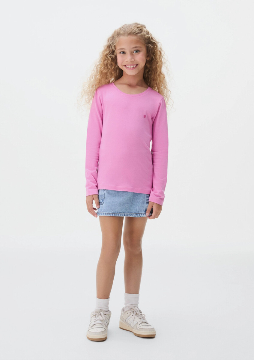 CAMISETA BÁSICA INFANTIL CON BORDADO - ROSA 