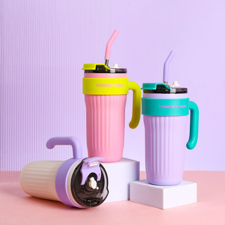 Vaso térmico con agarre y sorbito bi color Lila