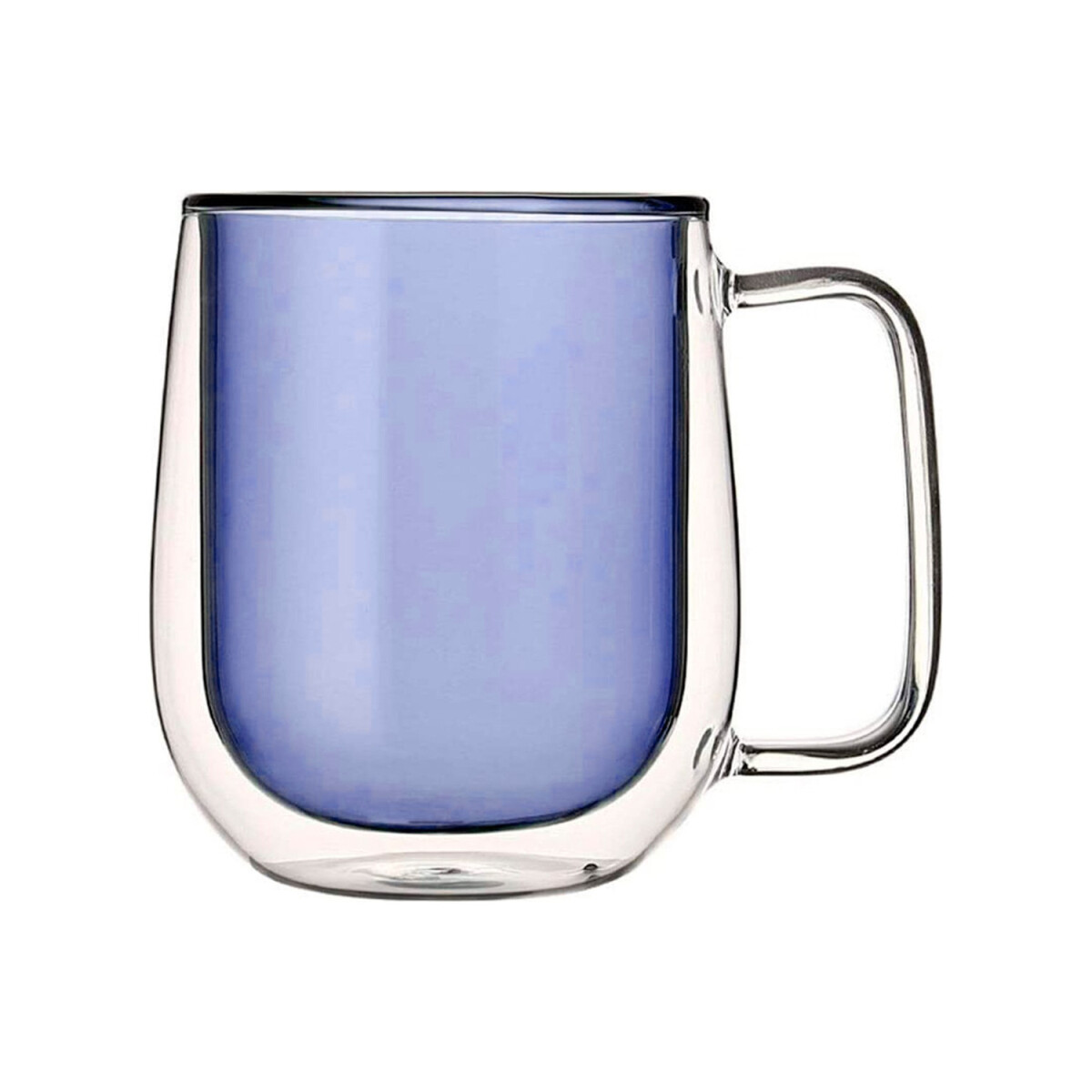 Pack 2 Tazas Vidrio Doble Pared Color C/ Asa Café 250 Ml - Variante Color Azul 