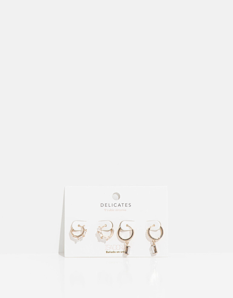 Aros Argollas Set Strass Set De Argollas Con Cubic Zirconia - Dorado