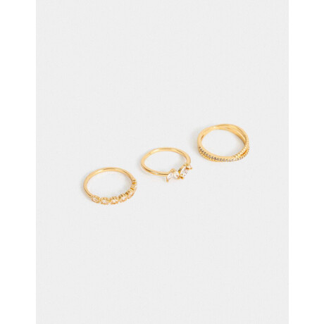 Set De Anillos Oro Zirconia Dorado