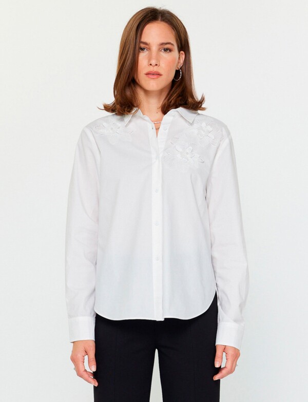 Camisa Bordada & Frunces BLANCO