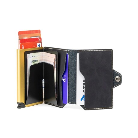 Billetera Baleine Kansas en Aluminio y Cuero con Protección RFID Golden Black